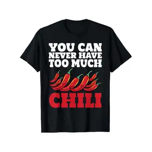Men's Heavyweight 180gsm 100% Cotton Chili Pepper T-Shirt - Funny "You Can Never Have Too Much Chili" Graphic Tee with Chili Print, Loose Fit Short Sleeve Shirt for Spice Lovers, Chili Heads Gift (S-XXXL, Black)