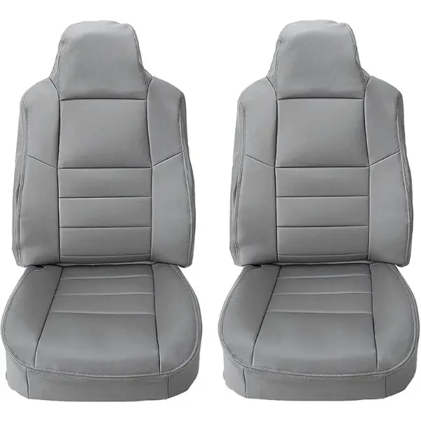 Bottom & Top Lean Back Seat Covers Sets Compatible with 2003-2007 Ford F250 F350 Lariat XL FX4 & XLT Regular Super & Crew Cab Front Driver & Passenger Side Gray Truck Cushion Protector Car Seat Headrest Furry