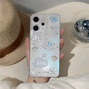 Three-dimensional fish mint mobile phone case for OPPOReno15c 14 13 12 11 10 9 8 Epoxy 7 6 5pro silver foil FindX9pro 8ultra x7 transparent protective case