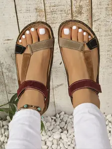 Women's Fashionable Velcro Sandals, Casual Comfortable Flat Sandals for Summer, Lightweight Breathable Shoes for Daily Wear, Boho Style Sandal