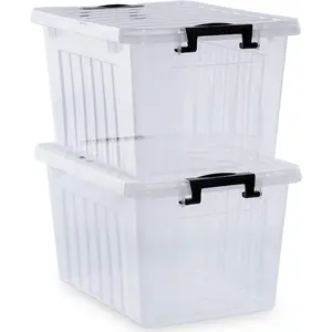 Citylife 22 QT Clear Plastic Storage Bins with Lids Stackable and Nestable Storage Boxes with Lids Large Plastic Storage Containers for Garage Closet Kitchen 2 Packs