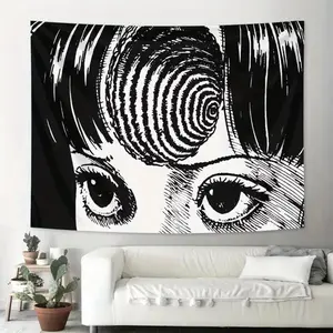 Mesmerizing Anime Eye Tapestry - Soft Velvet Polyester Wall Hanging, Black & White Art For Home & Dorm, Multi-Size Options