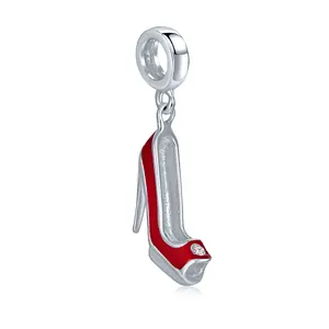 .925 Sterling Silver Designer Style Stiletto Red High Heel Shoe Charm Dangle Charm Bead for Bracelet