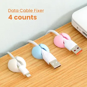 4 Counts Data Cable Fixer,Random Color Multipurpose Desktop Charging Cable Organizer, Multifunctional Self-adhesive Data Cable Holder,Charging Cable Management,Desktop Organizer for Home Office, Desk Accessories, Office Accessories, Summer Gift Ideas