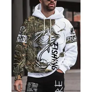 Men's Casual Fishing Pattern 3D Print Hooded Sweatshirt
