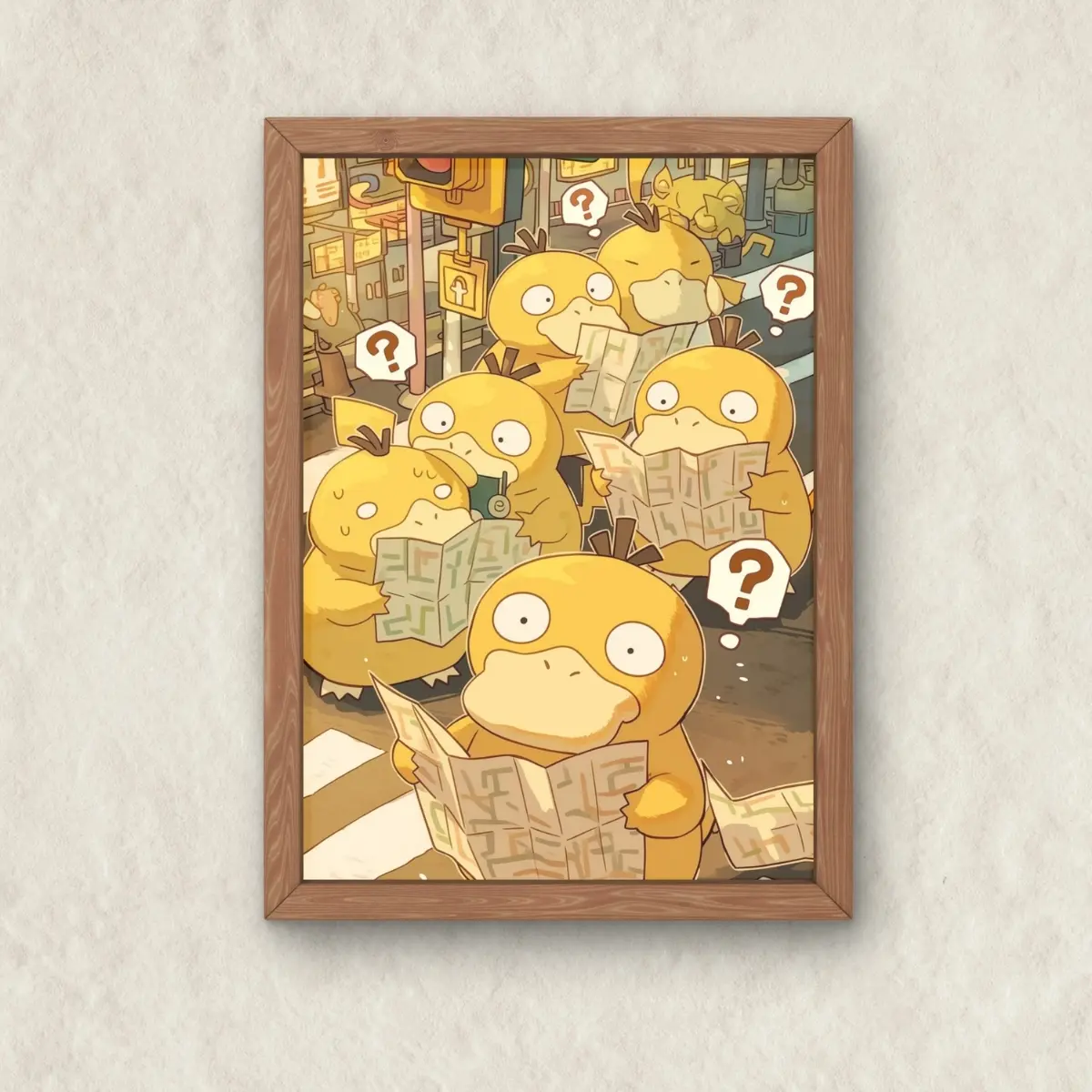 Psyduck Overthinking Japanese Art Poster, Ducks Unframed Wall Art, Anime Cartoons Decor, Home Decor