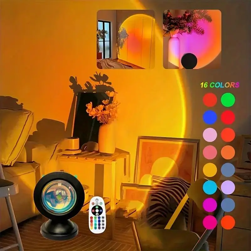 Rgb16 Color Remote Control Sunset Atmosphere Lamp, Single Color Sunset Projection LED Light, Decorative Lighting, Led Decoration, Romantic Decor for Bedroom & Living Room, Christmas gifts #GLOBAL PICKS