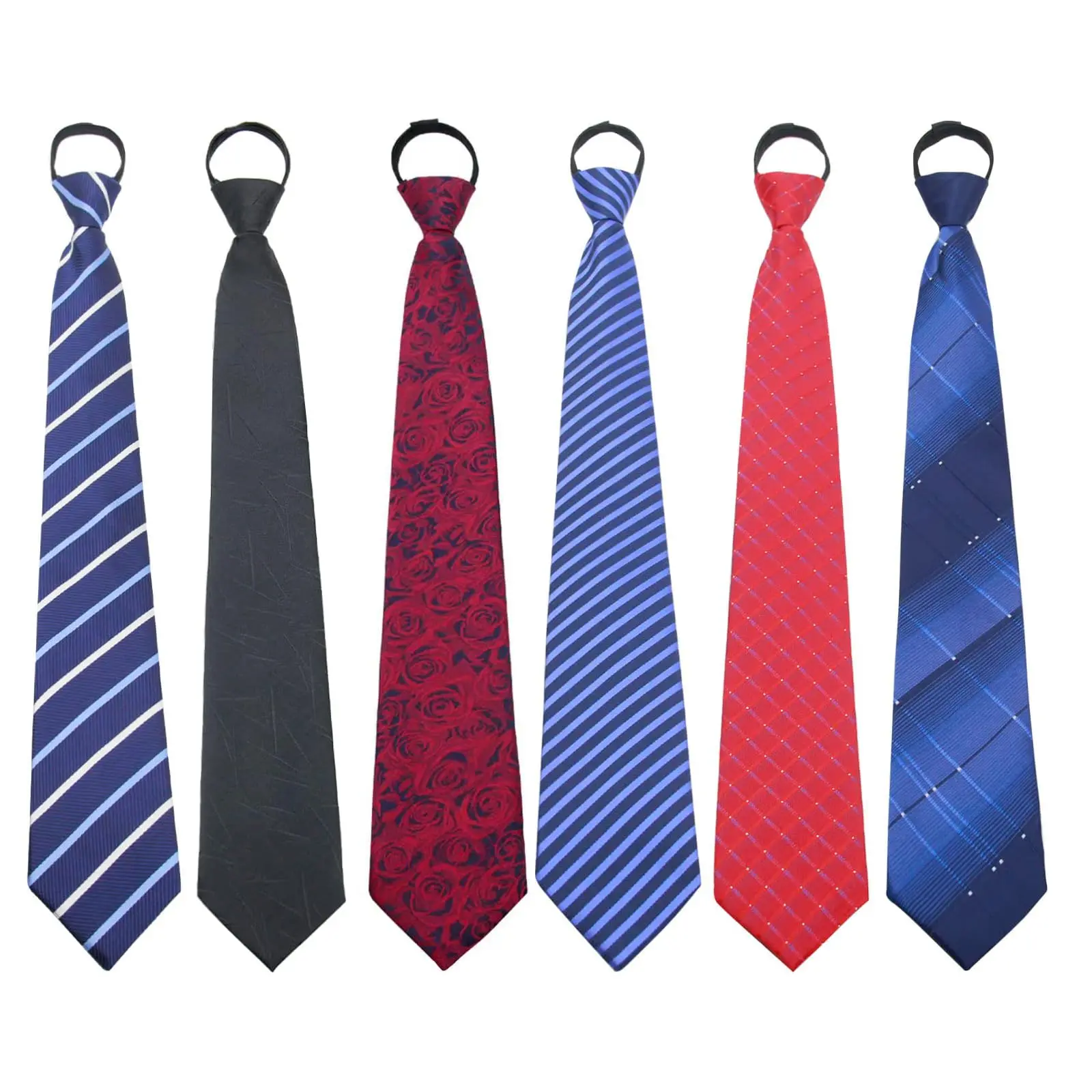 Zipper Ties For Men Adjustable Men's Pretied Tie 6pcs Stripe Necktie Zip On Wedding Office School
