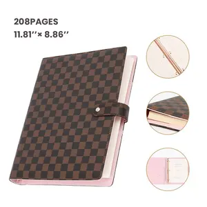 Large Capacity Replaceable Pages Planner Notebook, PU Leather Cover, Plaid Design, 208 Pages, Office & Home Use