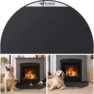 FLASLD Fireproof Fireplace Mat 32×60Inch Half Round Hearth Rug Protects Floors from Sparks Embers, Black with White Label