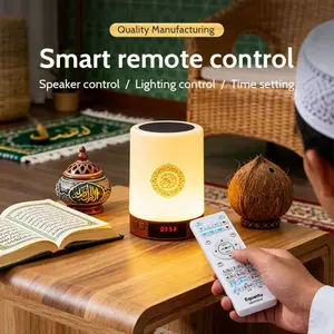 Azan Quran Clock Islamic Muslim Koran Arab Ramadan Bluetooth Speaker Portable Bright Night Light Holy Lamp Sound Box Music Wireless Caixa De Som Bocina Mp3 Blutooth Altavoces Mini Coluna Home Gift Acoustics Remote Control