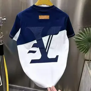 Fashionable Light Luxury Short Sleeve T-Shirt for Men Summer Patchwork High-End Feel Half Sleeve Trendy Casual Youth Color-Block Embroidered Top graphic tees