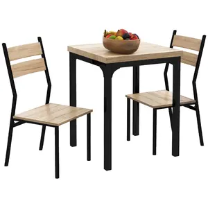 HOMCOM 3 Piece Dining Table Set for 2, Modern Kitchen Table and Chairs, Dining Room Set for Breakfast Nook, Small Space, Apartment, Space Saving, Light Wood Grain