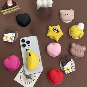 Magnetic Airbag Phone Stand with Cute Bear-Banana Design, Adjustable Stable Grip Lazy Desktop Holder for Smartphones, Portable Accessory for TV Watching Daily Use
