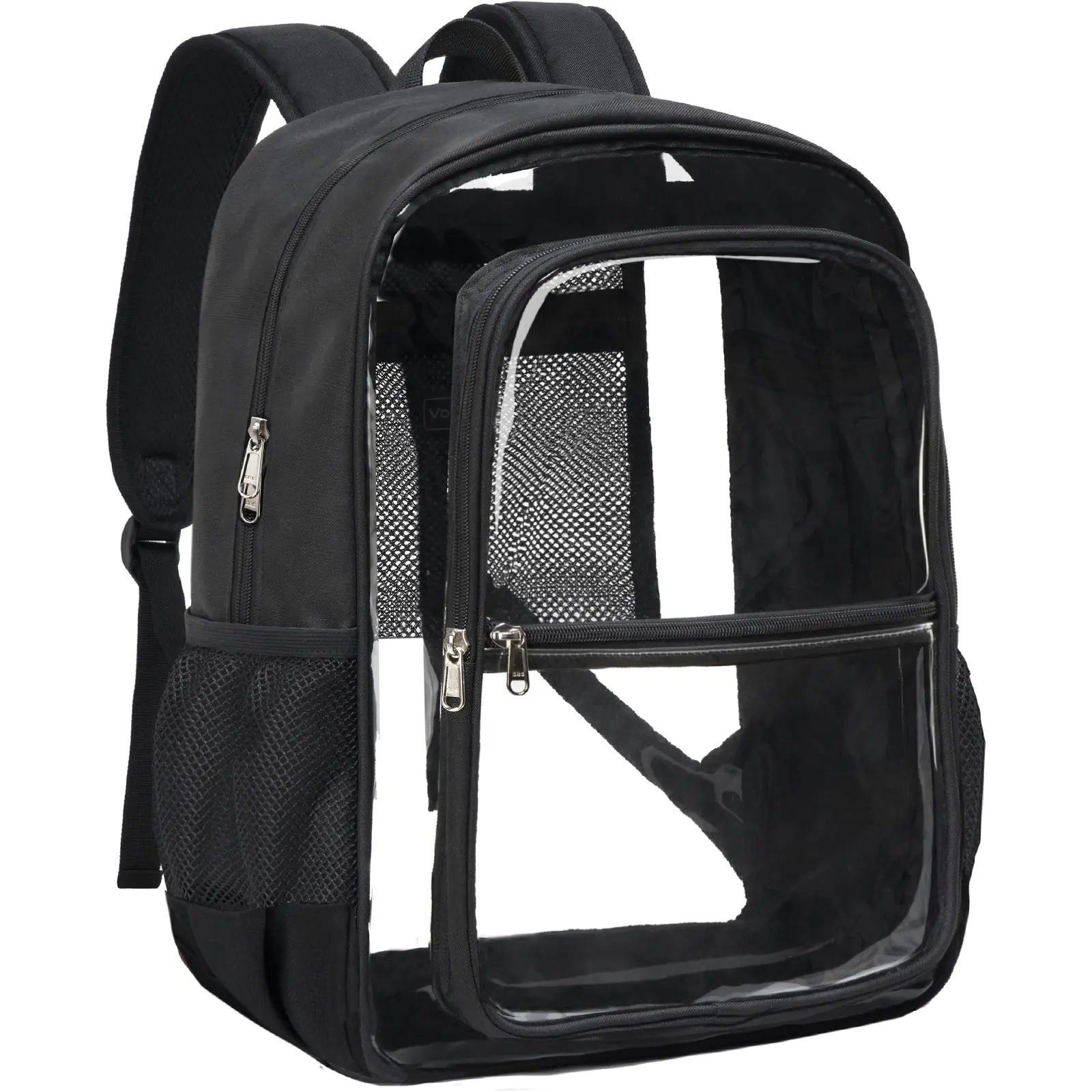 Vorspack Clear Backpack Heavy Duty - Transparent Bookbag for School Fabric & PVC See Through Backpacks for Girls Boys Large Capacity Clear Bag for College Work Travel Security Book bag - Black