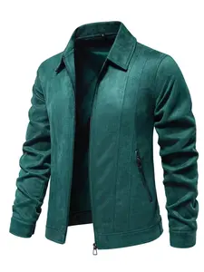 2026 Men's Solid Pocket Zipper Suede Jacket, Regular Fit Casual Long Sleeve Collared Outerwear for Fall & Winter, Men's Clothes for Daily Wear