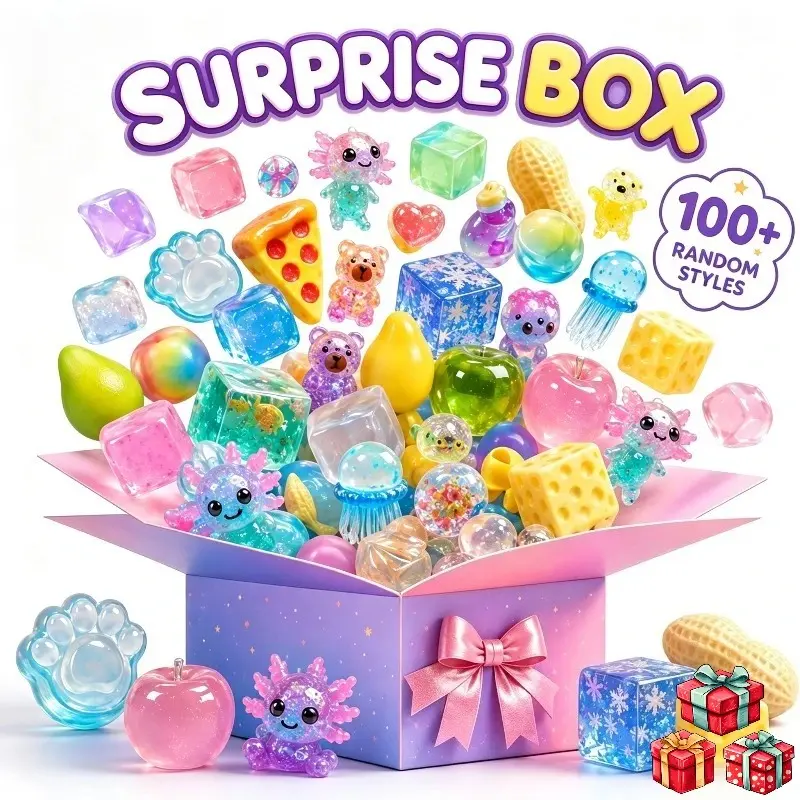 ##100+ Random Styles Squishy Surprise Blind Box, Kawaii Stress Relief Squeeze Fidget Toys, Assorted Novelty Sensory Desk Gift
