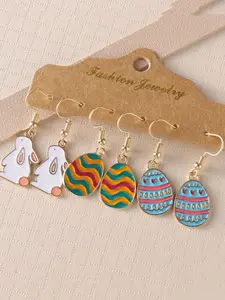 Easter Bunny Egg Earrings Set, Cute Cartoon Design, Geometric Pattern, Zinc Alloy Material, All Seasons Jewelry, 6 Pieces, Trendy Jewelry, Jewelry Gifts, High Quality Earrings