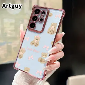 Bear Bow Pattern Phone Case Compatible with Samsung Galaxy S23 Ultra S24 Plus S25 S22+ FE Edge Electroplated Four-Corner Anti-Fall Protection Cellphone Cover