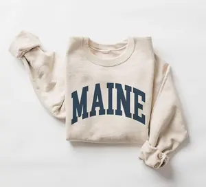 Maine Sweatshirt, East Coast Pullover, Vintage Varsity Aesthetic, Trendy Travel Destination Gift, Unisex Crewneck Sweatshirt