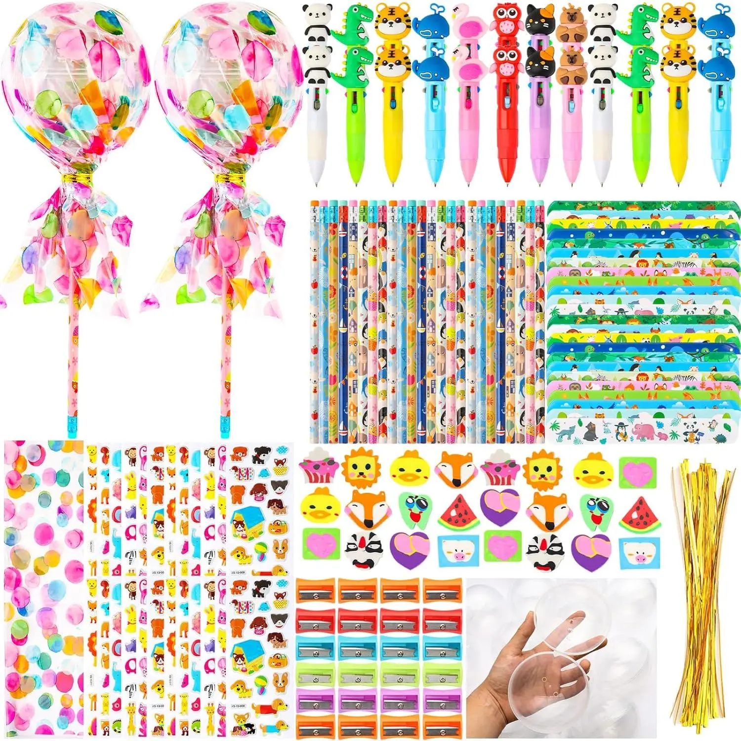 Unisex 24-Pack Giant Lollipop Paper Party Gift Sets with Pencils, Stickers, Erasers, Pens - Birthday, Classroom Exchange Festive & Party Supplies, Paper Party Gifts