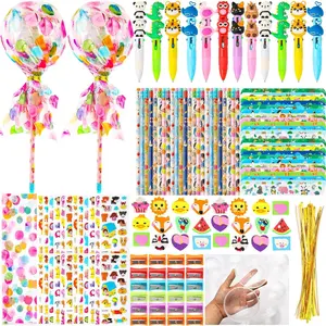 24-Pack Giant Lollipop 4-in-1 Party Gifts with Pencils, Stickers, Erasers, Pens for Birthday, Classroom Exchange Party Supplies