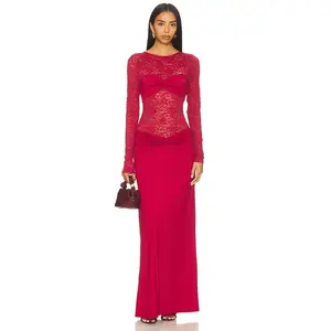 Runaway The Label Larna Lace Long Sleeve Maxi Dress in Cherry
