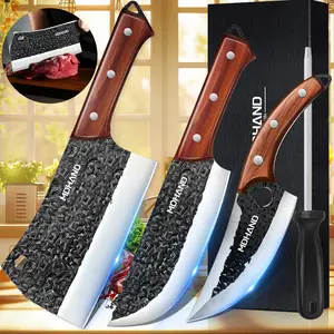MDHAND 4PCS Kitchen Chef Knife Set, Hand-Forged Serbian Knife Set - Includes Cleaver, Boning, Viking Knives with Sheaths, Gift Box for Home Cooking, Camping, Outdoor BBQ, Best Gift #Summervibes