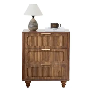 Giratree 3 Drawer Dresser for Bedroom, Mid Century Modern Closet Dressers Chest of Drawers, Fluted Wood Wide Nightstand Storage Dresser with Drawers for Living Room, Dressing Room, Entryway, Hallway