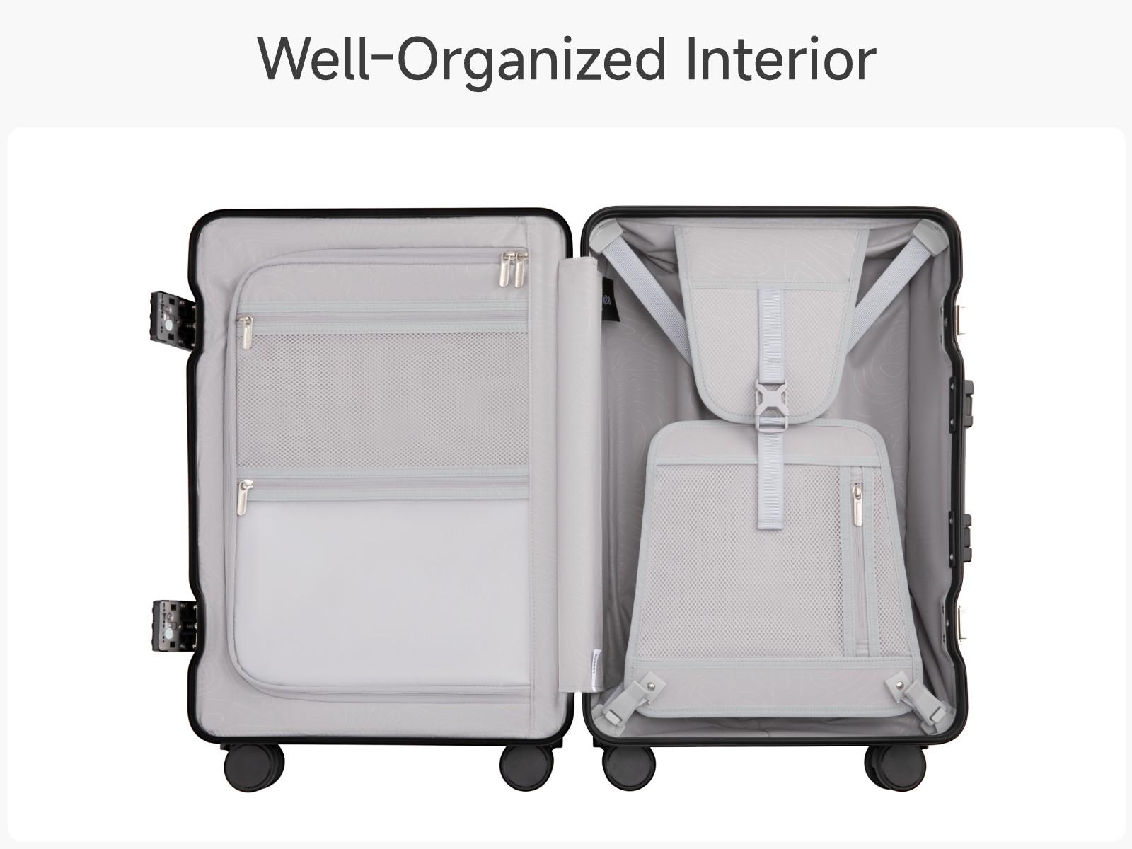 LUGGEX 21 Inch Zipperless Carry On Luggage with Spinner Wheels Aluminum Polycarbonate Hard Shell Front Opening Suitcase TSA Cup Holder 38L Business Travel