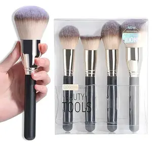 BS-MALL 4PCS Professional Makeup Brush Set | Travel-Friendly | Foundation, Powder & Blush Brushes (Black Silver)