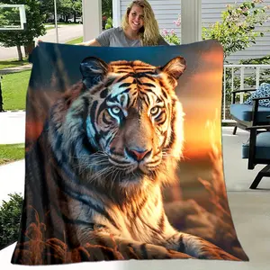Soft & Cozy Tiger Print Throw Blanket - Perfect for Sofa, Bed, Picnic, Travel, and Office Naps - Machine Washable Polyester