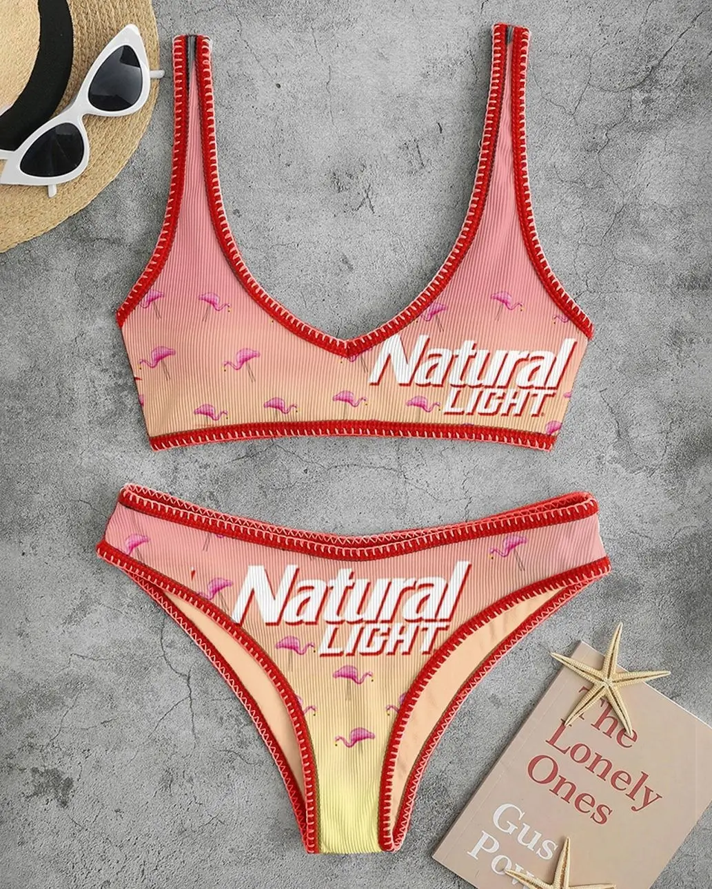 Natural Light Sport Pink Flamingo Print Bikini Set 87S