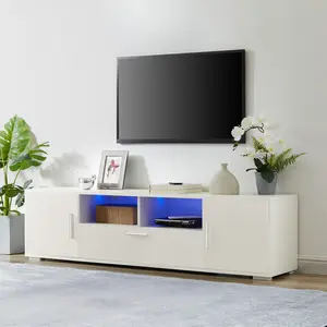 QuickassembleFashionTVstand 62.99x15.75x13.78inch White TVCabinet with 16 RGB LED BACKLIGHT 4 LIGHT MODES & REMOTE CONTROL for 65inch TV Living Room Bedroom Entertainment Center Modern Design
