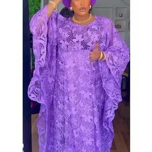 Elegant African Dresses for Women Muslim Fashion Boubou Abayas Robe Dashiki Ankara Lace Outfits Evening Gown Kaftan Maxi Dress Maxidresses with Sling Dress & Headscarf Purple Color