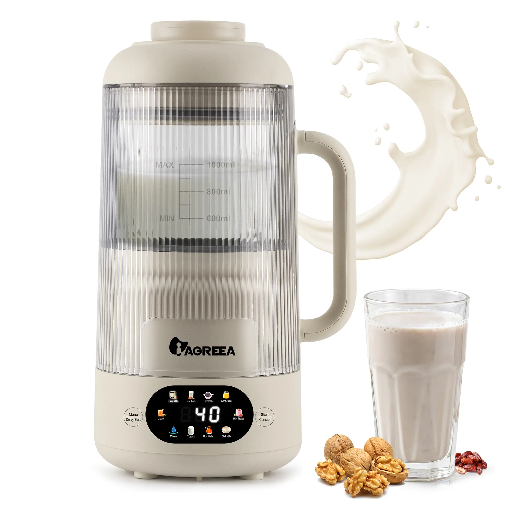 IAGREEA 35oz Noise-Reducing Nut Milk Maker, 10-in-1 Automatic Soy Milk Maker with 8 Blades, Juicer Machine Features 12-hour delay, 6-Hour Keep-Warm function, BPA-Free Materials Self-Cleaning Capability Household Blender Almond Oat Milk Machine Maker