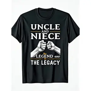 Family Matching T-Shirts - Uncle & Niece Legacy Design Black Tee with Bold The Legend And The Legacy Text - Heavyweight Gsm Cotton Shirt for Cousins, Formal Events & Casual Attire - Machine Washa