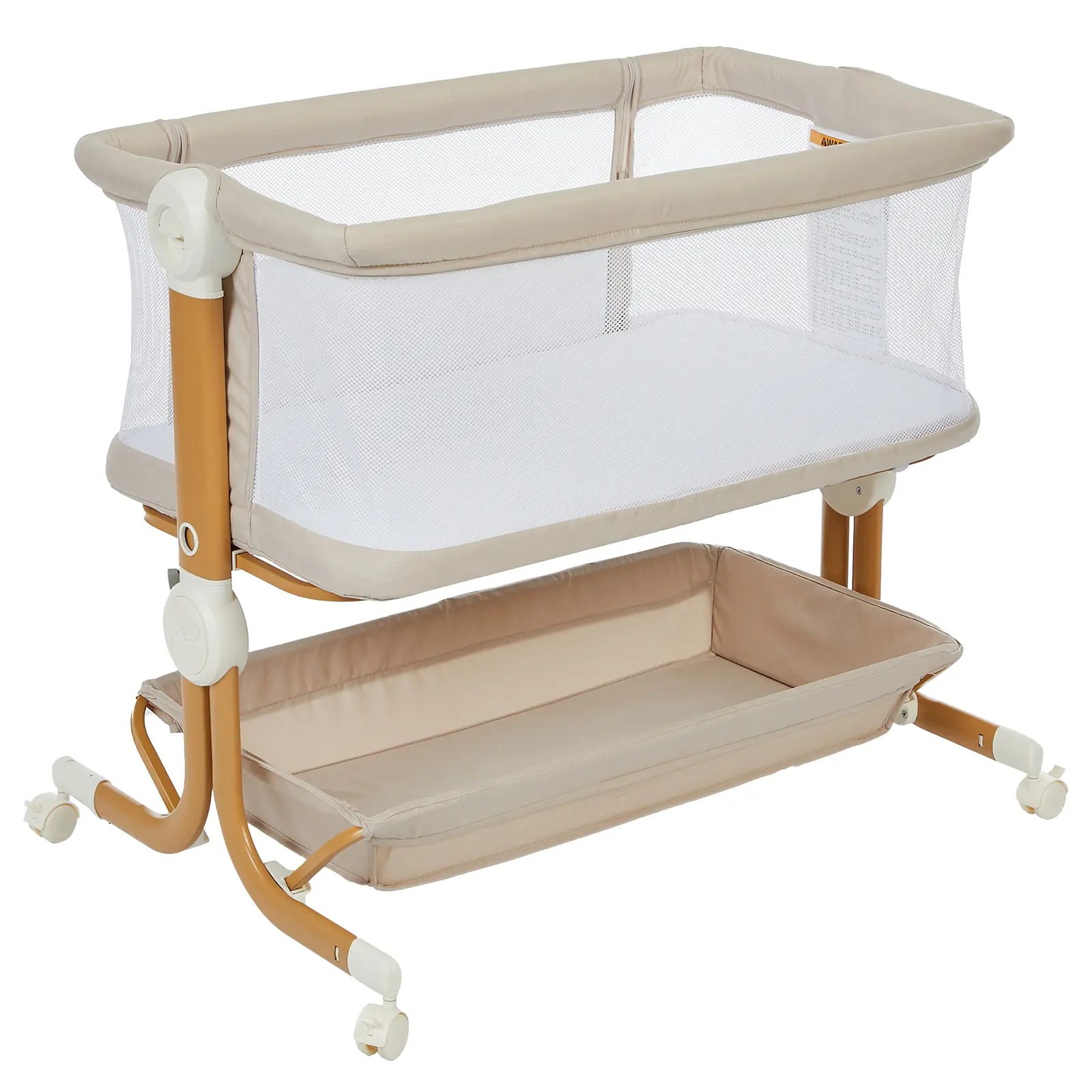 3-in-1 Portable Bedside Bassinet – Travel Crib with Mesh Sides, 6 Height Levels, Anti-Reflux Incline, Detachable Mosquito Net, Storage Basket & Wheels, Easy Fold Sleeper