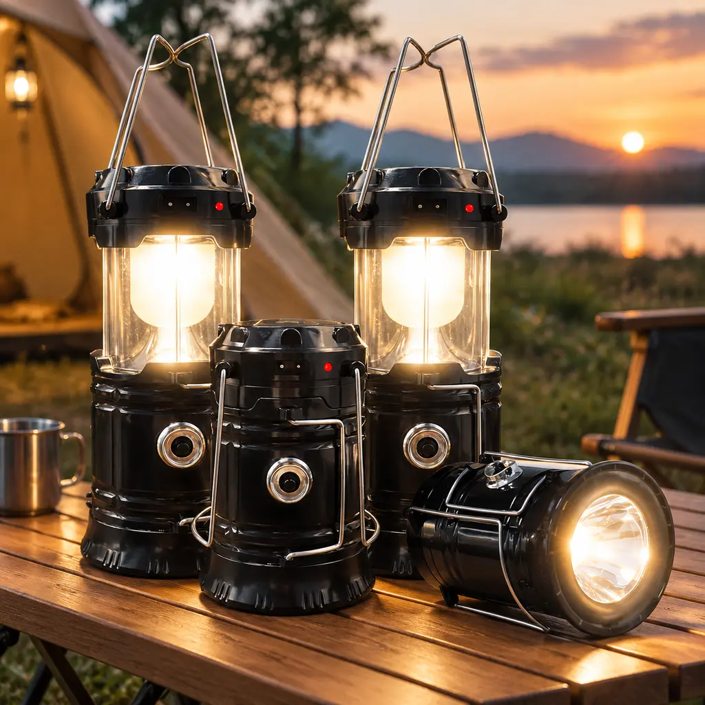 4 Pack Foldable Solar Camping Lanterns, Compact LED Emergency Lights with USB Rechargeable Design, Adjustable Brightness, Waterproof Portable Flashlights for Camping, Hiking, Home Power Outages & Outdoor Adventures