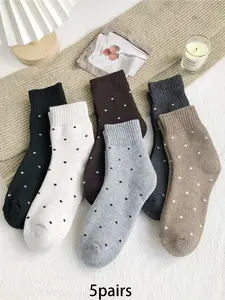 6 pairs Thickened Polka Dot Loop Knit Mid-Calf Socks   Fashionable, Warm, Casual Couple Socks   Ideal for Women's Winter Daily Home Wear Soft Comfy Socks