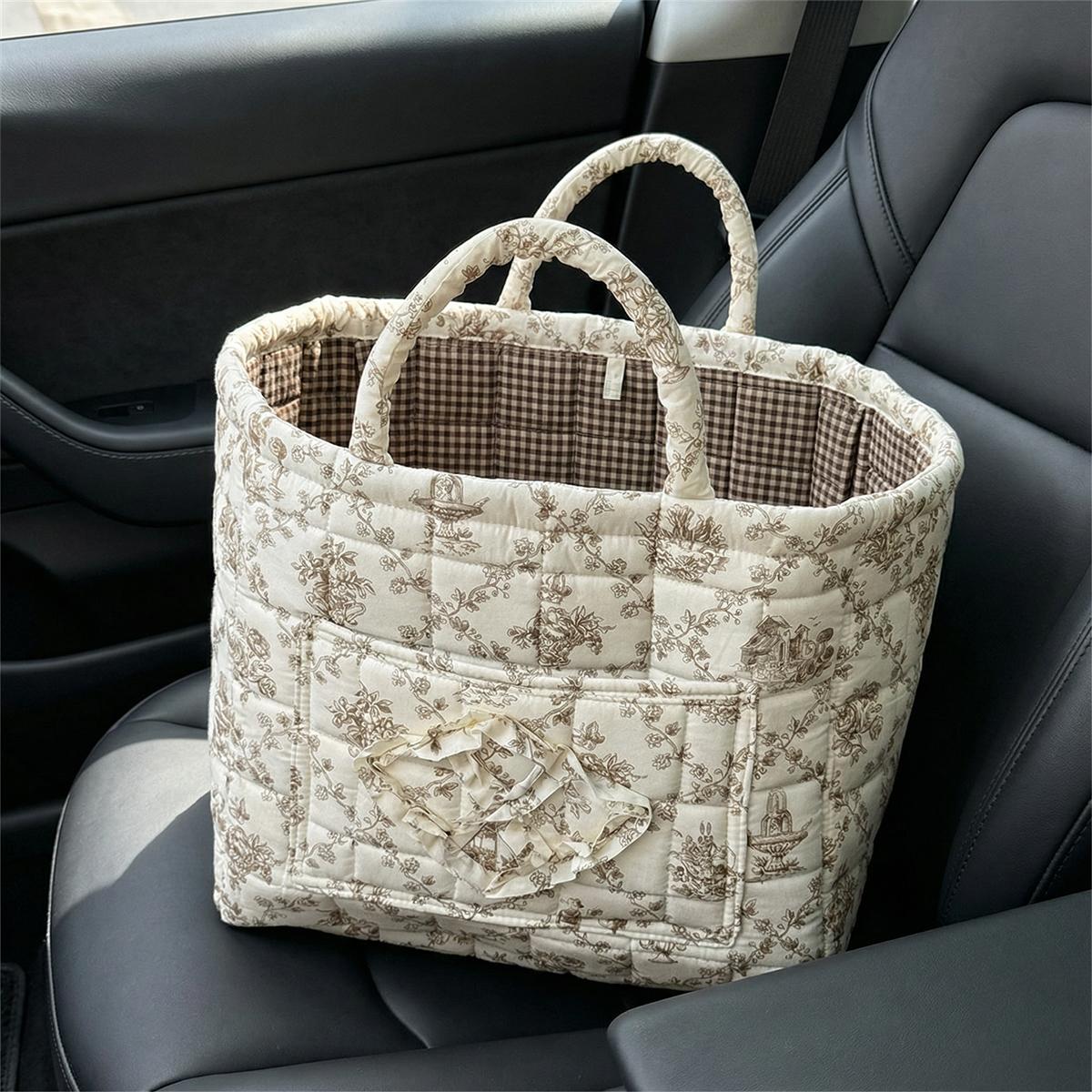 Floral Foldable car Storage Basket Cotton Fabric Collapsible Laundry Hamper for Clothes Toys & Blankets Car Trunk Organizer Backseat Storage Machine Washable Decorative Bin for Bedroom Bathroom & Living Room  ﻿ ﻿ ﻿