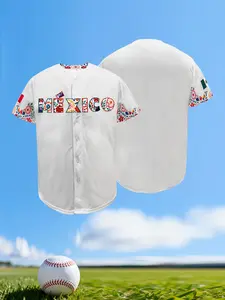 Embroidered Mexico Baseball Jersey for Men Women, Floral Mexican Flag Design, Breathable Short Sleeve Button Down Shirt, Unisex Casual Sports Wear for Cinco de Mayo, Mexican Pride, S-3XL, Jersey Shirts