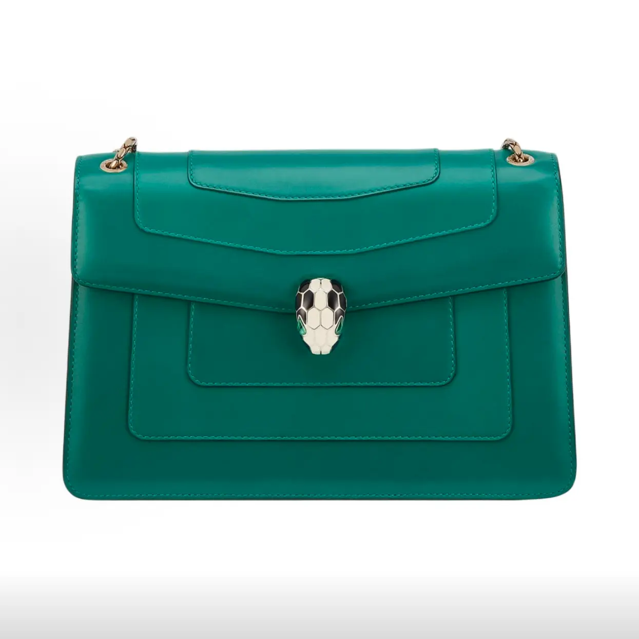 Pre-owned Bvlgari Bulgari Serpenti Forever shoulder bag in emerald green with enamel snakehead clasp