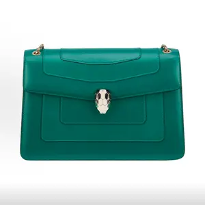 Pre-owned Bulgari Serpenti Forever shoulder bag in emerald green with enamel snakehead clasp