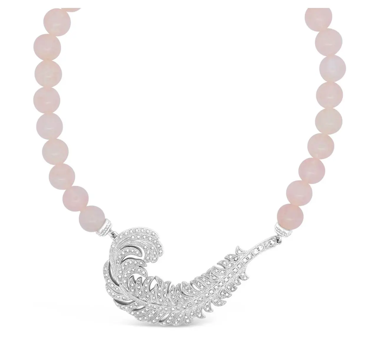 Dallas Prince Sterling Chrome Marcasite & Rose Quartz Necklace