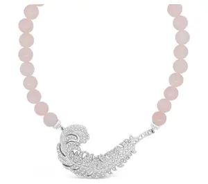 Dallas Prince Sterling Chrome Marcasite & Rose Quartz Necklace