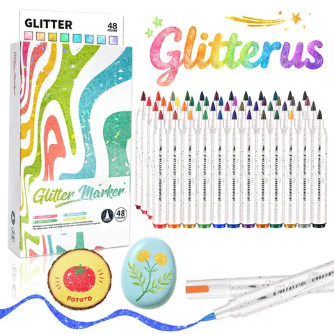 Glitterus Jumbo Art Marker Set - 12/24/36/48 Packs, Adjustable 1-8mm Fiber Brush Nib, 3x Extra Large Ink Capacity, Super High-Shine Glitter Pigment, Bright Glitter Effect, All Ages Supplies for Coloring, TikTokShopFallDealsForYou, Halloween