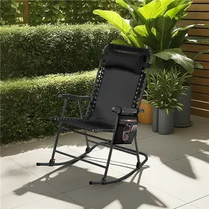 Costoffs Foldable Rocking Lounge Chair, Zero-Gravity Patio Chair with Pillow, for Deck, Poolside & Camping