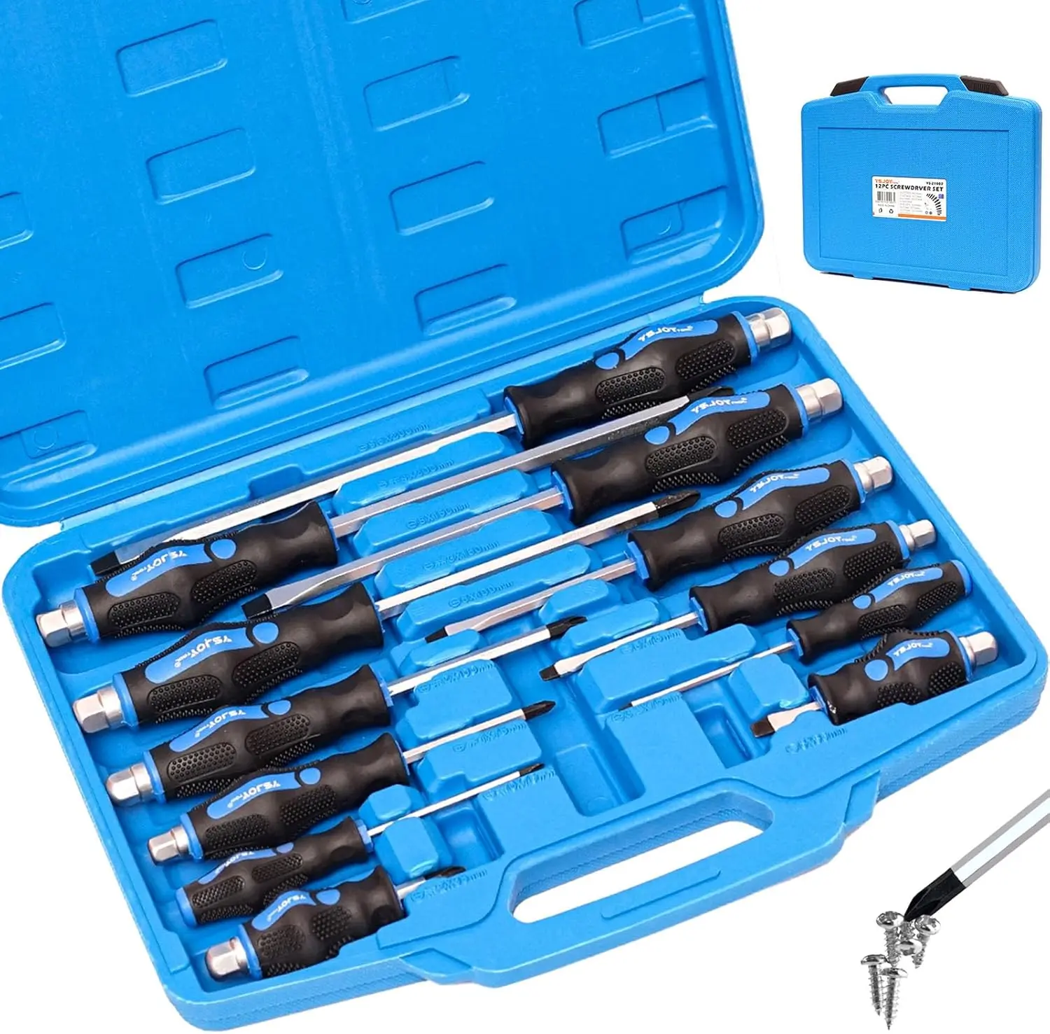 12 Piece Magnetic Screwdriver Set with Case, 6 Phillips and 6 Flat Head Tips Screwdrivers Set, Tool Set for Fastening and Loosening Seized