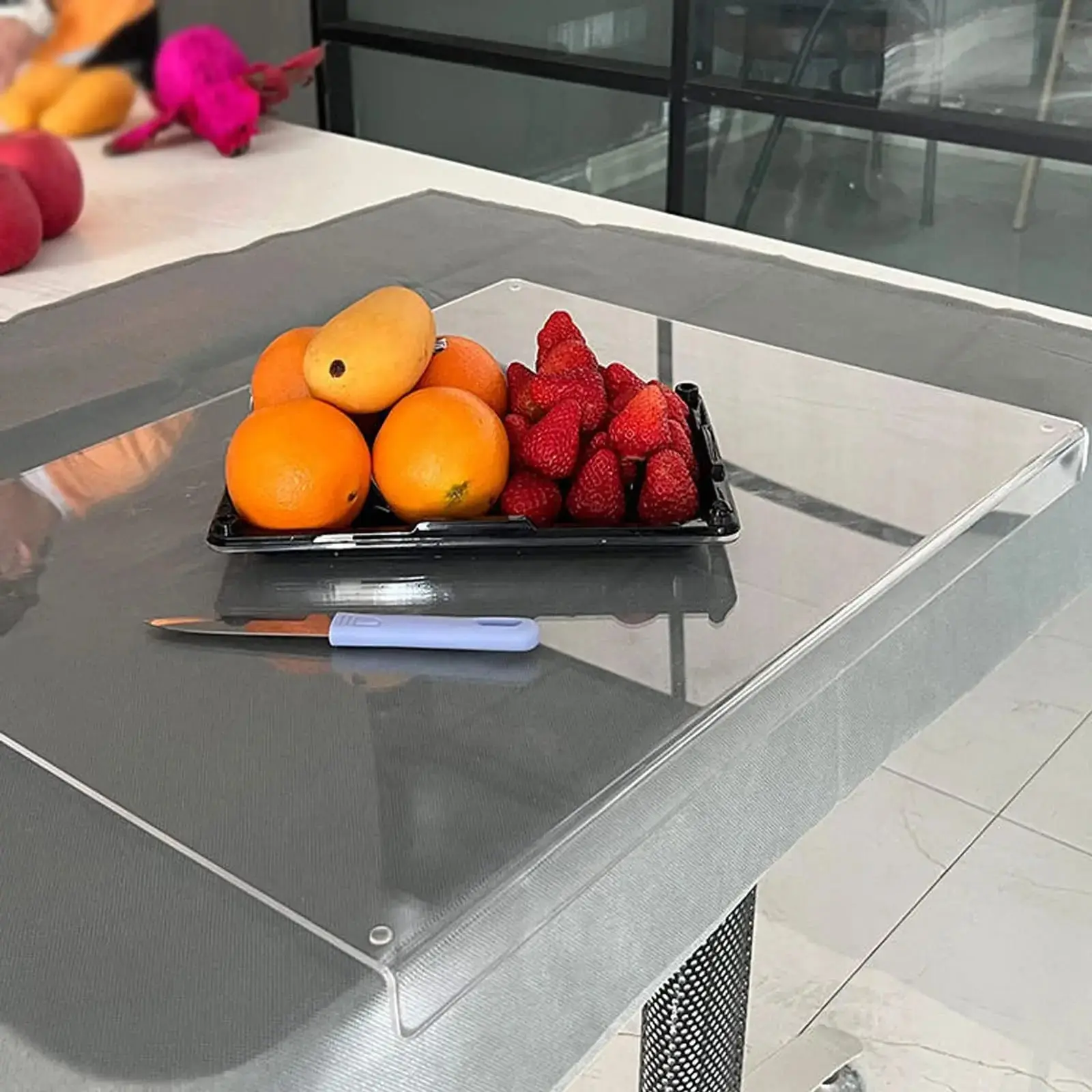Acrylic Anti-Slip Transparent Cutting Board with Lip – Kitchen Counter Protector – Clear Countertop Cutting Mat for Home & Restaurant Use